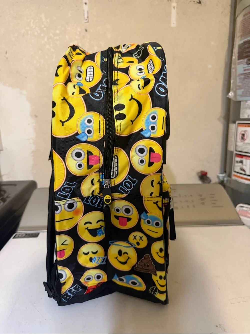 Emoji Print Yellow & Black Backpack with Multiple Pockets - Men Bags